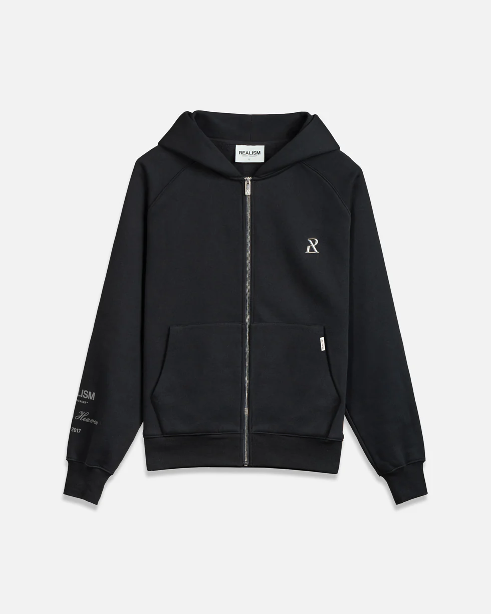 SSS REALISM RADIANT ZIP BLACK HOODIE SSS REALISM RADIANT ZIP BLACK HOODIE