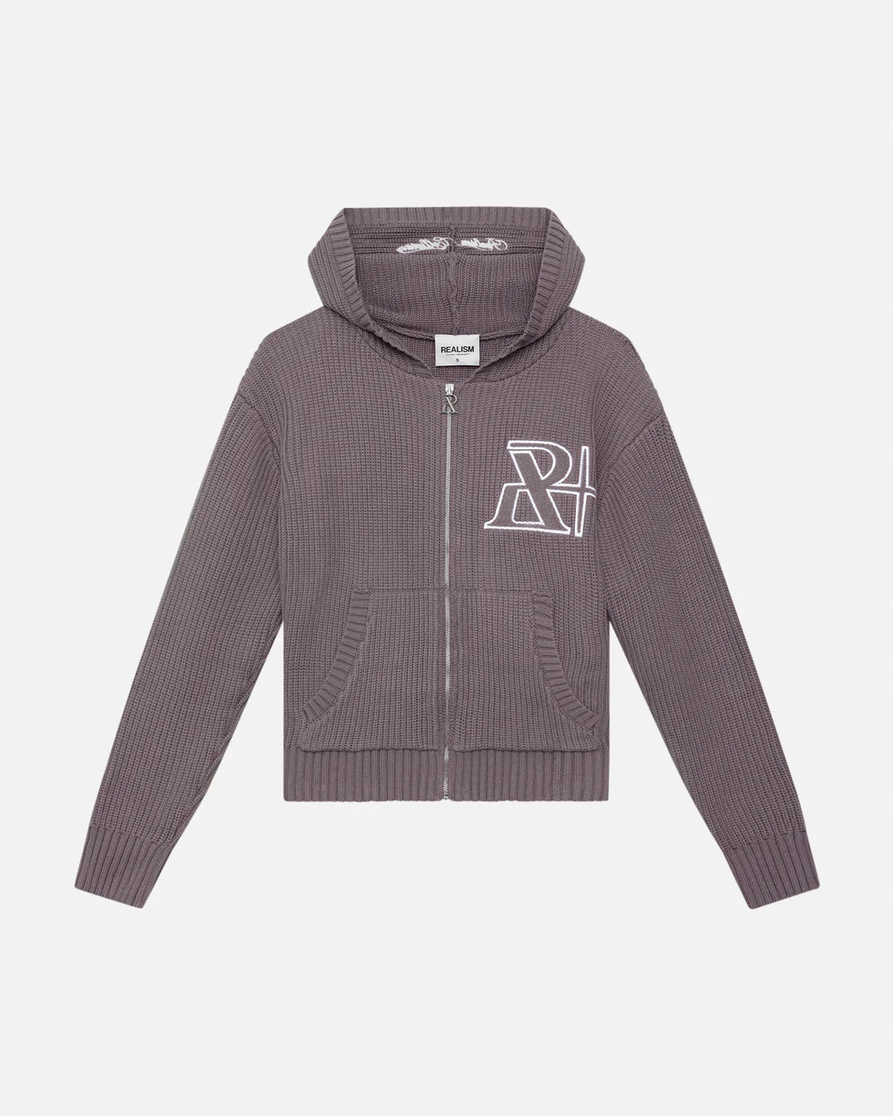 SSS REALISM VIVANT KNIT ZIP CHARCOAL HOODIE SSS REALISM VIVANT KNIT ZIP CHARCOAL HOODIE